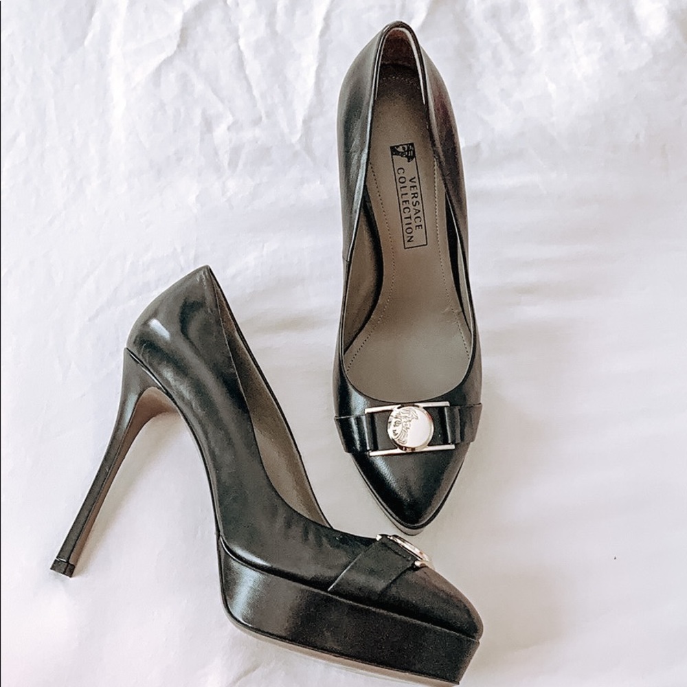 Versace Collection Black Leather Platform Pumps
